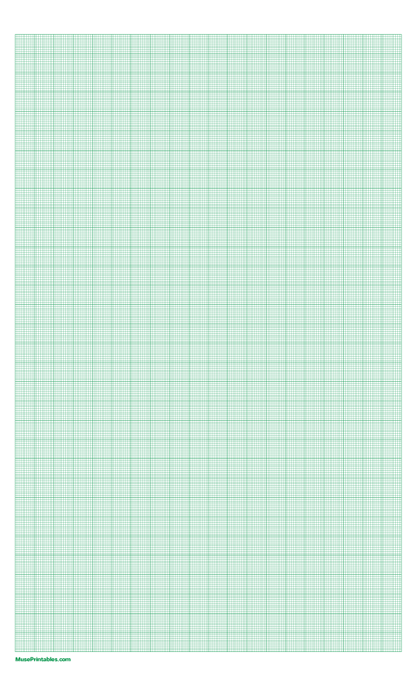 10 Squares Per Centimeter Green Graph Paper : Legal-sized paper (8.5 x 14)
