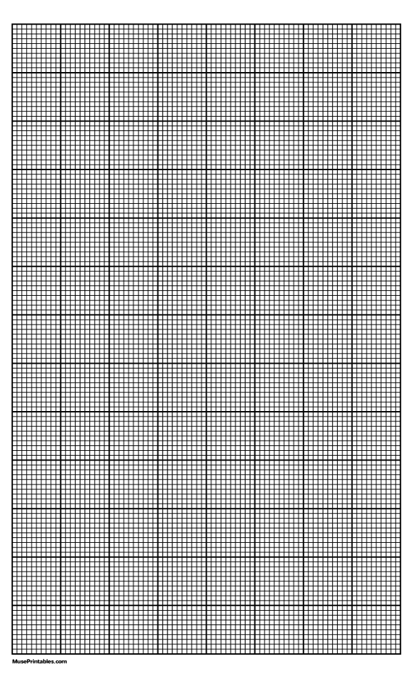 10 Squares Per Inch Black Graph Paper : Legal-sized paper (8.5 x 14)