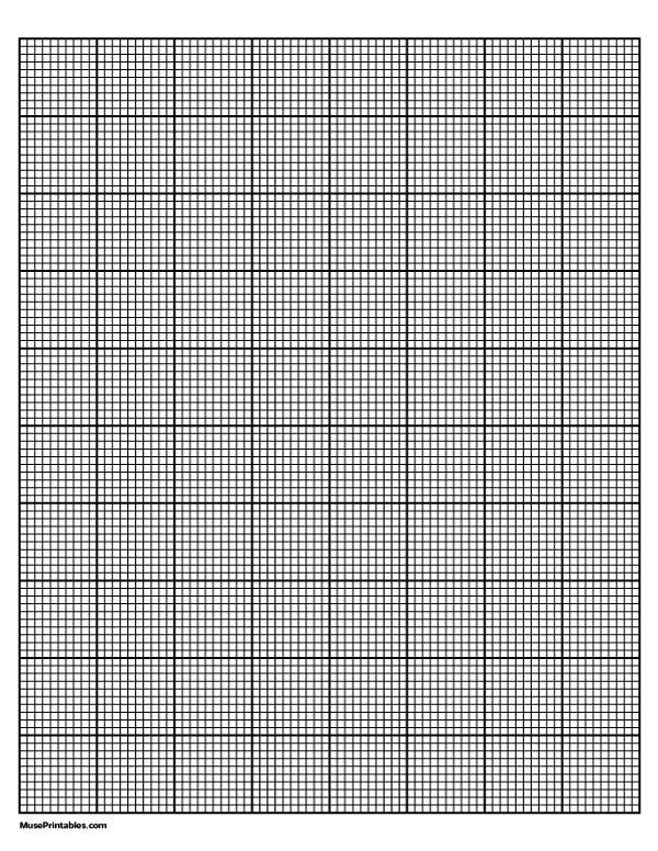 Printable 10 Squares Per Inch Black Graph Paper for Letter Paper