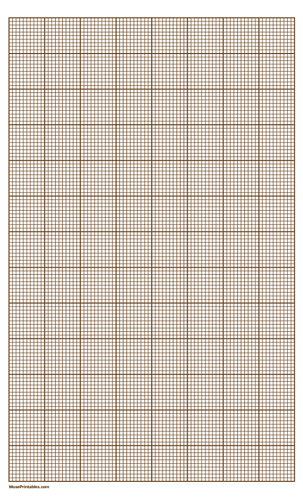 10 Squares Per Inch Brown Graph Paper : Legal-sized paper (8.5 x 14)