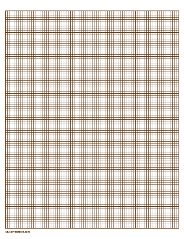 10 Squares Per Inch Brown Graph Paper : Letter-sized paper (8.5 x 11)