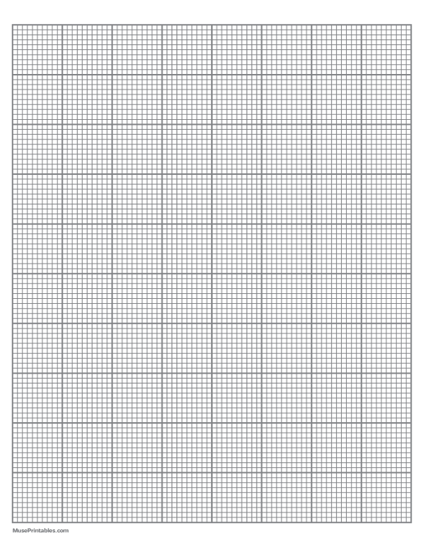 10 Squares Per Inch Gray Graph Paper : Letter-sized paper (8.5 x 11)