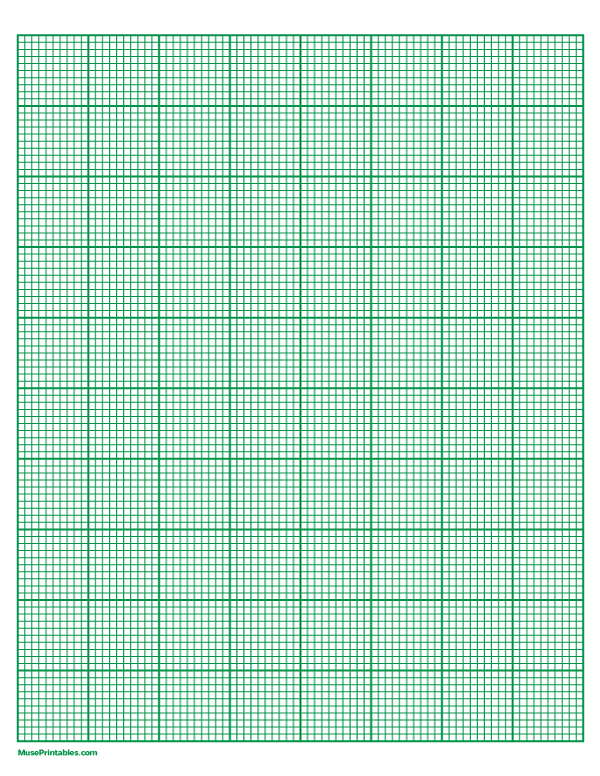 10 Squares Per Inch Green Graph Paper : Letter-sized paper (8.5 x 11)