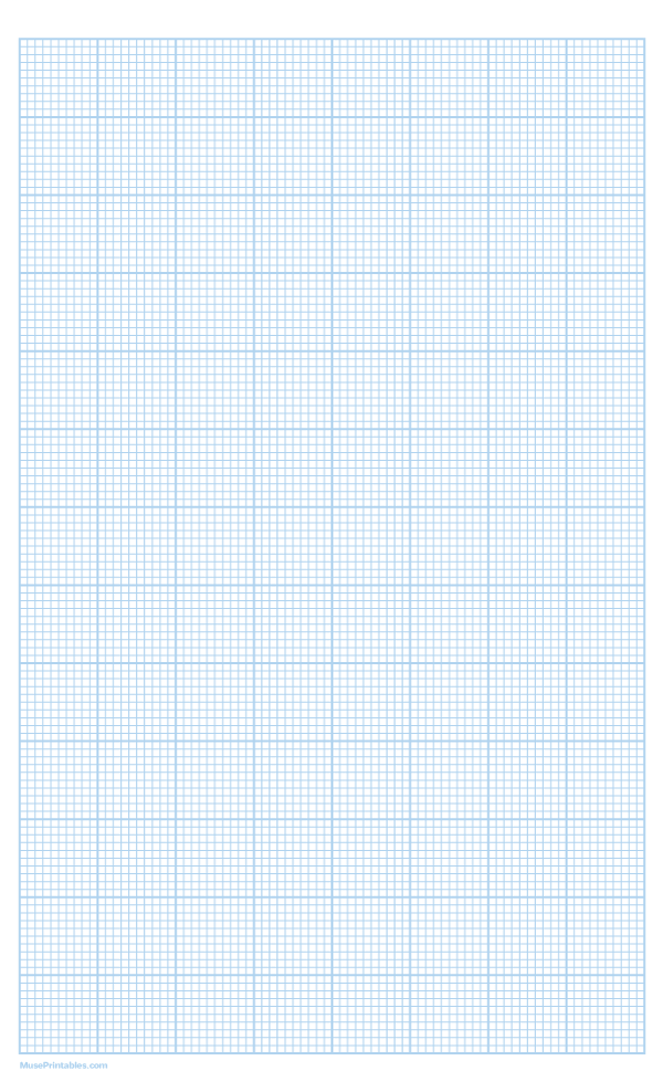 10 Squares Per Inch Light Blue Graph Paper : Legal-sized paper (8.5 x 14)