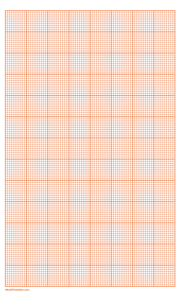 10 Squares Per Inch Orange Graph Paper : Legal-sized paper (8.5 x 14)