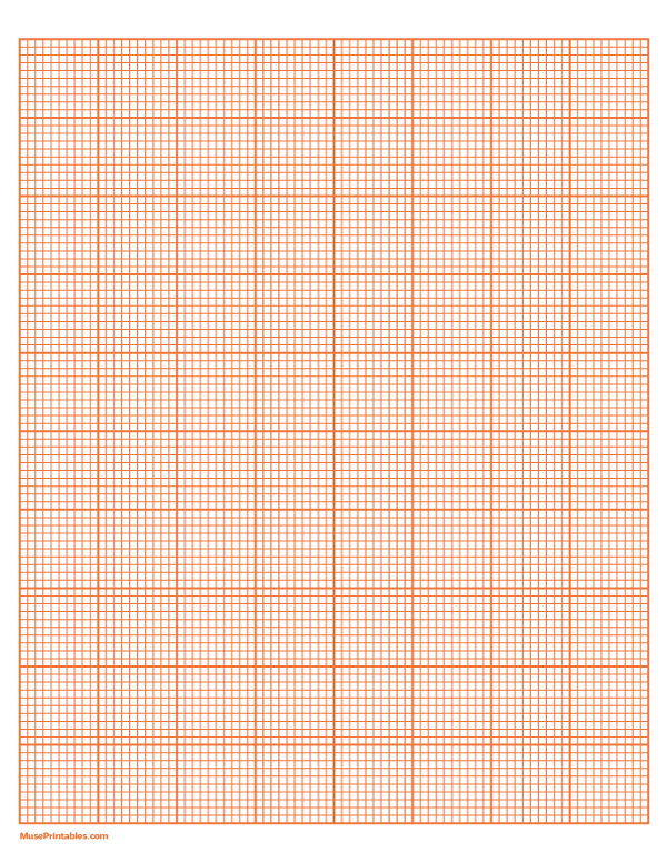 10 Squares Per Inch Orange Graph Paper : Letter-sized paper (8.5 x 11)