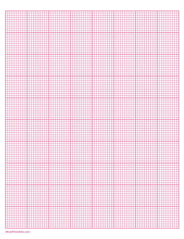 10 Squares Per Inch Pink Graph Paper : Letter-sized paper (8.5 x 11)