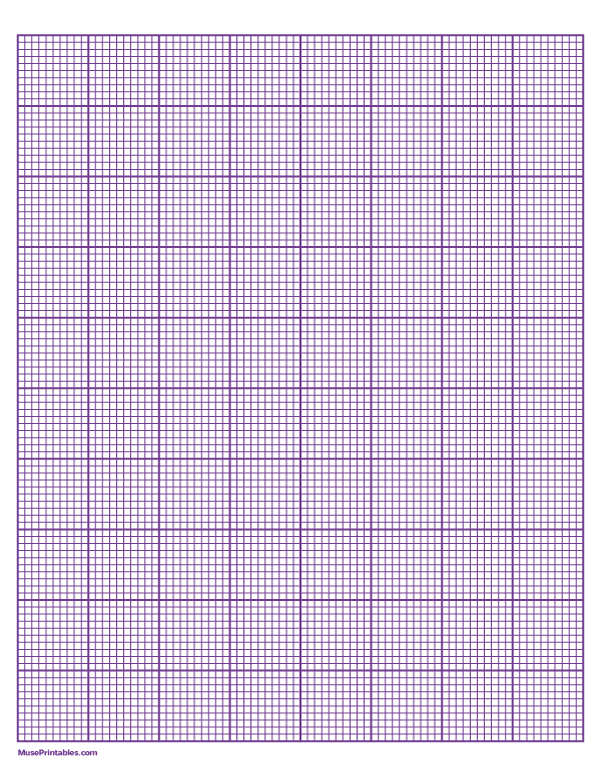 10 Squares Per Inch Purple Graph Paper : Letter-sized paper (8.5 x 11)