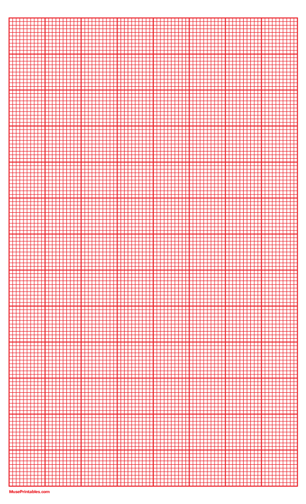 10 Squares Per Inch Red Graph Paper : Legal-sized paper (8.5 x 14)