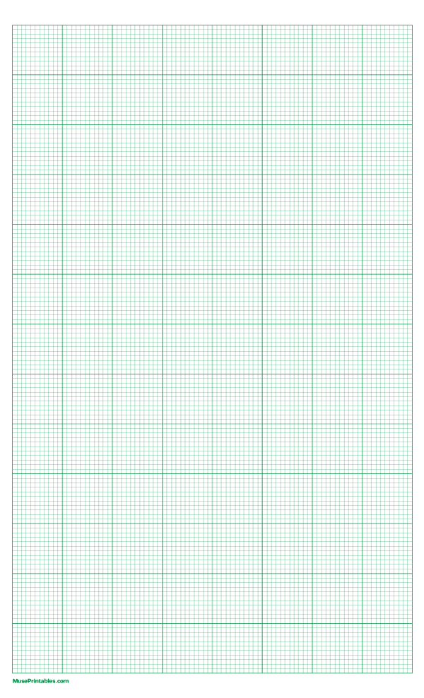 11 Squares Per Inch Green Graph Paper : Legal-sized paper (8.5 x 14)