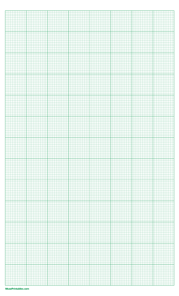 12 Squares Per Inch Green Graph Paper : Legal-sized paper (8.5 x 14)