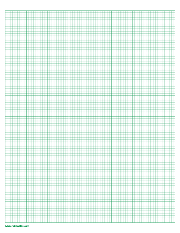 12 Squares Per Inch Green Graph Paper : Letter-sized paper (8.5 x 11)