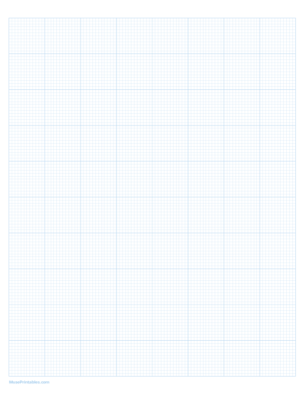 12 Squares Per Inch Light Blue Graph Paper : Letter-sized paper (8.5 x 11)