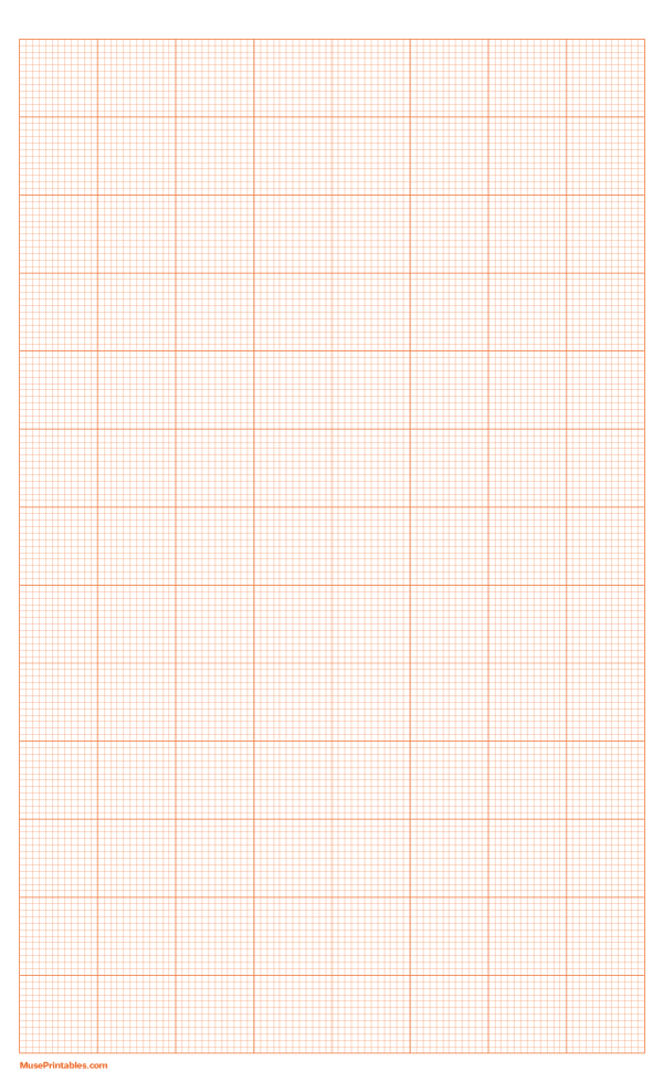 12 Squares Per Inch Orange Graph Paper : Legal-sized paper (8.5 x 14)