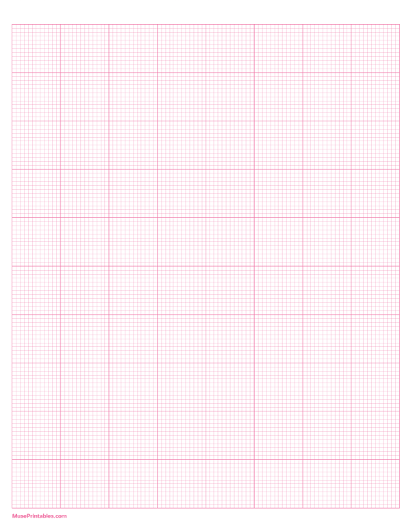 12 Squares Per Inch Pink Graph Paper : Letter-sized paper (8.5 x 11)