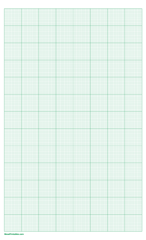 13 Squares Per Inch Green Graph Paper : Legal-sized paper (8.5 x 14)