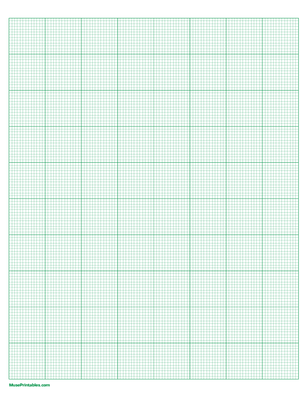 13 Squares Per Inch Green Graph Paper : Letter-sized paper (8.5 x 11)