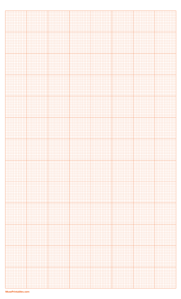 13 Squares Per Inch Orange Graph Paper : Legal-sized paper (8.5 x 14)