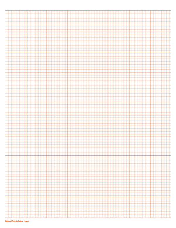 13 Squares Per Inch Orange Graph Paper : Letter-sized paper (8.5 x 11)