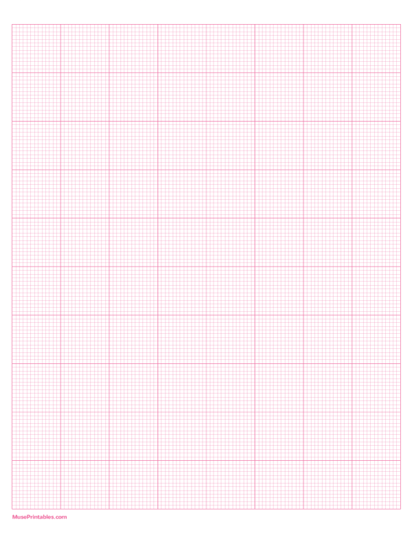 13 Squares Per Inch Pink Graph Paper : Letter-sized paper (8.5 x 11)