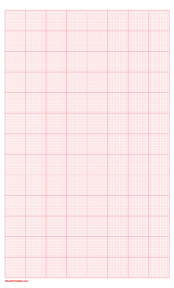 13 Squares Per Inch Red Graph Paper : Legal-sized paper (8.5 x 14)
