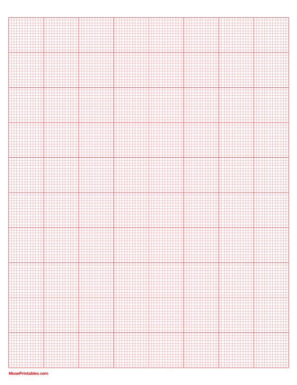 13 Squares Per Inch Red Graph Paper : Letter-sized paper (8.5 x 11)