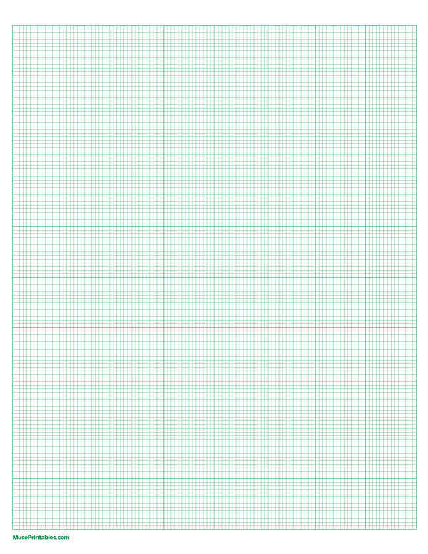 14 Squares Per Inch Green Graph Paper : Letter-sized paper (8.5 x 11)