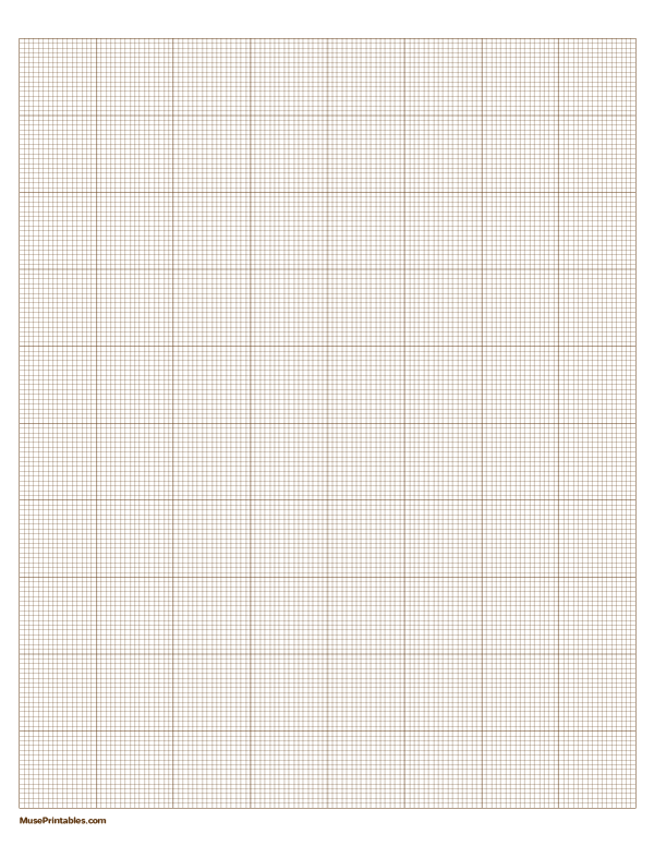16 Squares Per Inch Brown Graph Paper : Letter-sized paper (8.5 x 11)