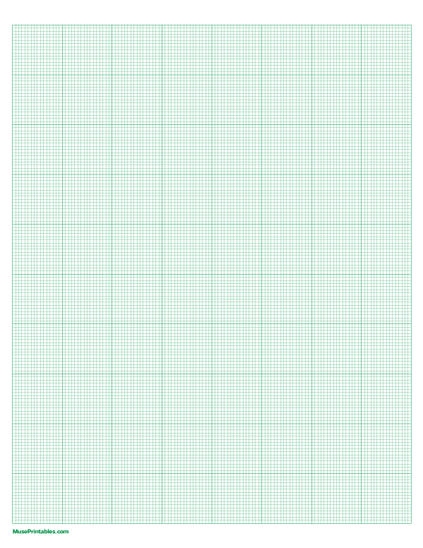 16 Squares Per Inch Green Graph Paper : Letter-sized paper (8.5 x 11)