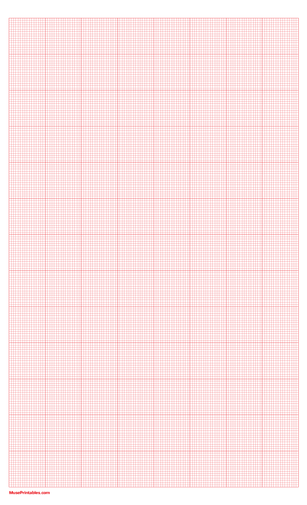 16 Squares Per Inch Red Graph Paper : Legal-sized paper (8.5 x 14)
