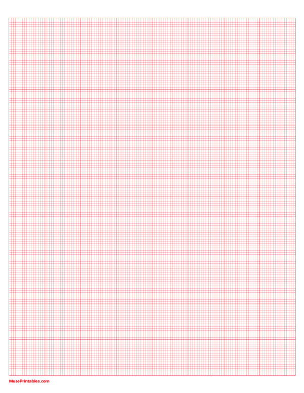 16 Squares Per Inch Red Graph Paper : Letter-sized paper (8.5 x 11)