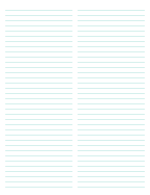 2-Column Blue-Green Lined Paper (College Ruled): Letter-sized paper (8.5 x 11)