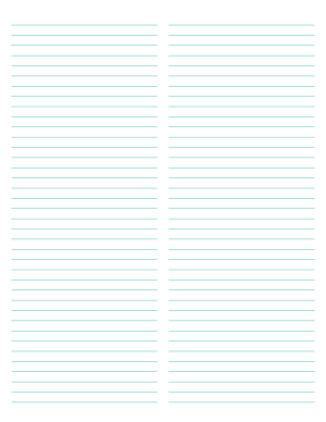 2-Column Blue-Green Lined Paper (Narrow Ruled) - Letter