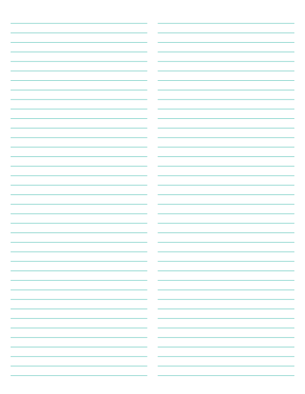 2-Column Blue-Green Lined Paper (Narrow Ruled): Letter-sized paper (8.5 x 11)