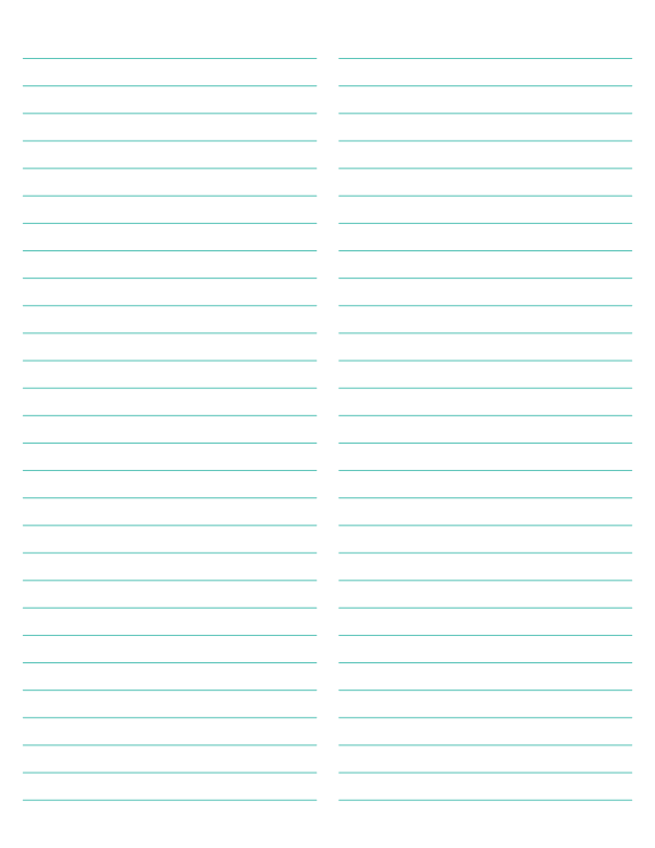2-Column Blue-Green Lined Paper (Wide Ruled): Letter-sized paper (8.5 x 11)