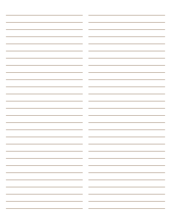 2-Column Brown Lined Paper (Wide Ruled): Letter-sized paper (8.5 x 11)