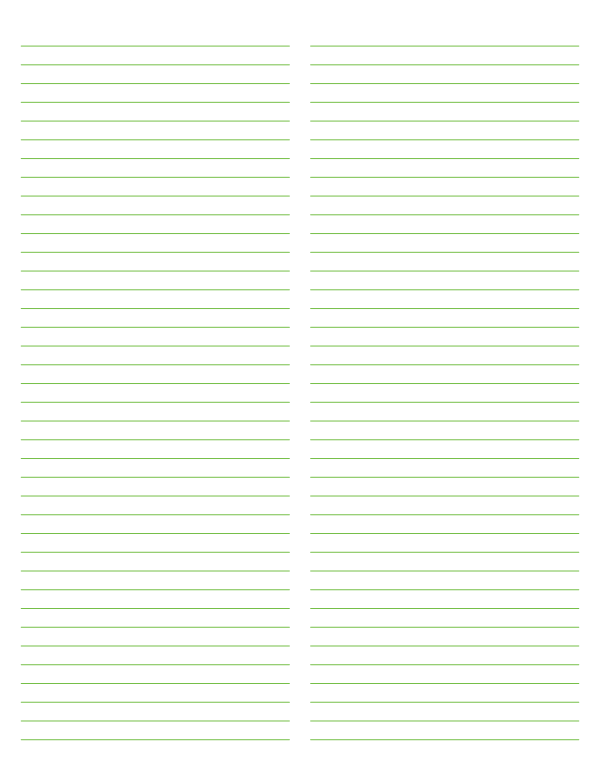 2-Column Green Lined Paper (Narrow Ruled): Letter-sized paper (8.5 x 11)