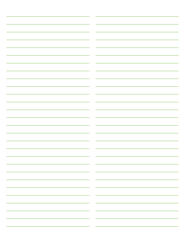 2-Column Green Lined Paper (Wide Ruled): Letter-sized paper (8.5 x 11)