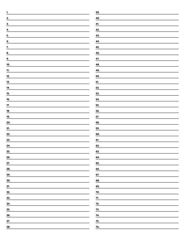 2-Column Numbered Black Lined Paper (Narrow Ruled): Letter-sized paper (8.5 x 11)