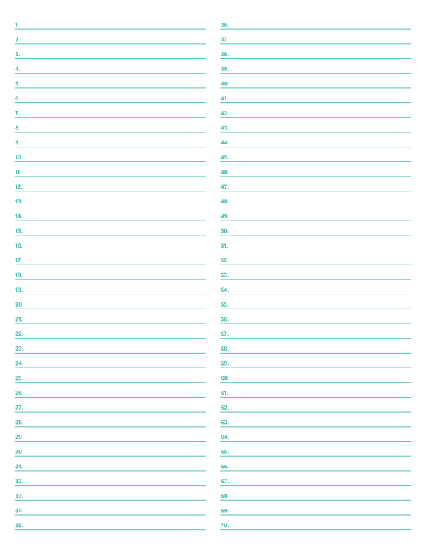 2-Column Numbered Blue-Green Lined Paper (College Ruled): Letter-sized paper (8.5 x 11)