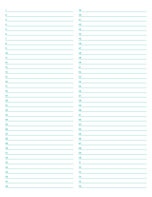 2-Column Numbered Blue-Green Lined Paper (Narrow Ruled) - Letter
