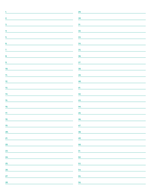 2-Column Numbered Blue-Green Lined Paper (Wide Ruled) - Letter