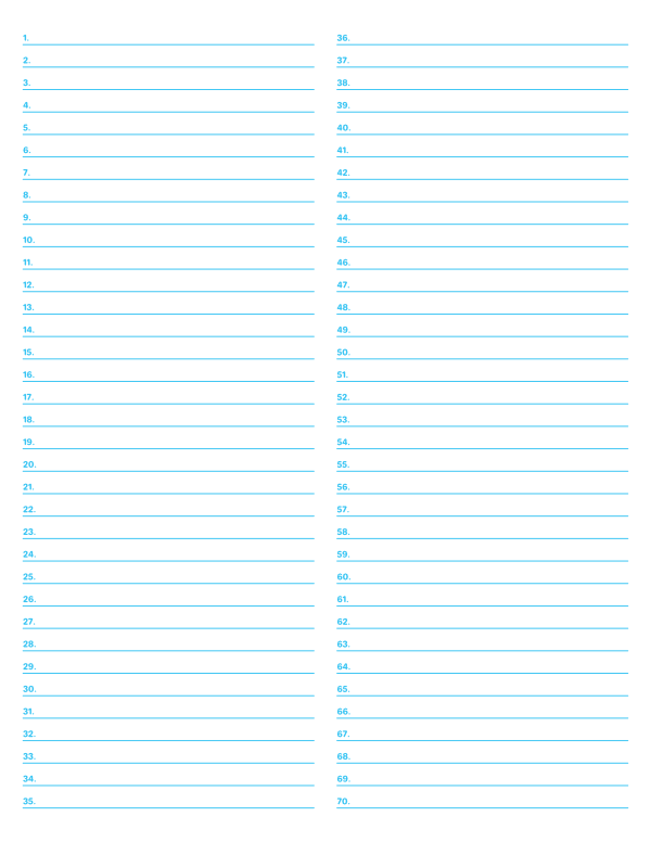 2-Column Numbered Blue Lined Paper (College Ruled): Letter-sized paper (8.5 x 11)