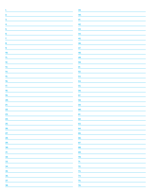 2-Column Numbered Blue Lined Paper (Narrow Ruled) - Letter