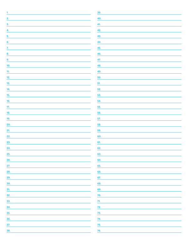 2-Column Numbered Blue Lined Paper (Narrow Ruled): Letter-sized paper (8.5 x 11)