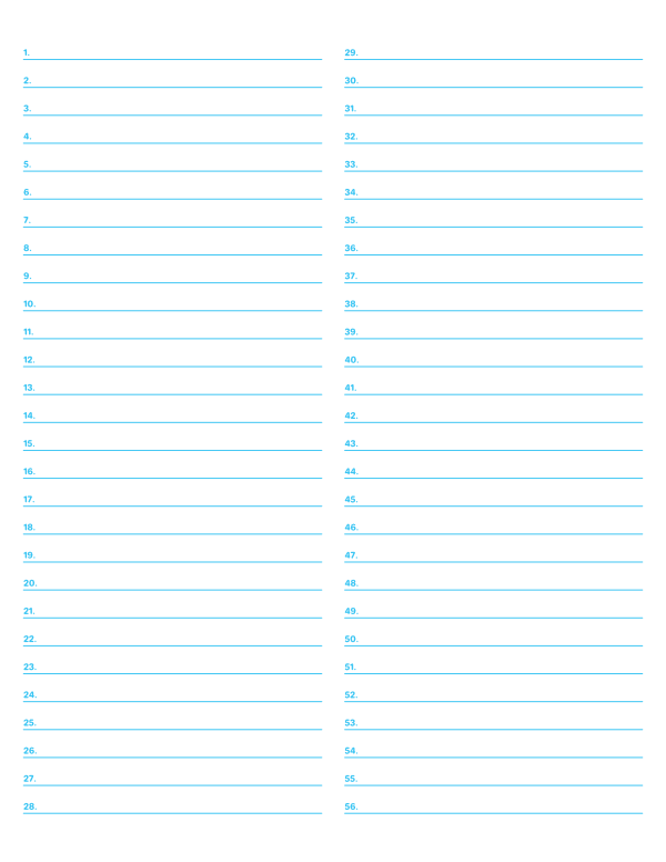 2-Column Numbered Blue Lined Paper (Wide Ruled): Letter-sized paper (8.5 x 11)