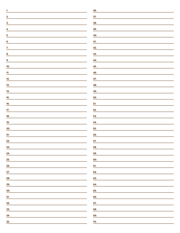 2-Column Numbered Brown Lined Paper (College Ruled): Letter-sized paper (8.5 x 11)