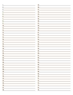 2-Column Numbered Brown Lined Paper (Narrow Ruled) - Letter