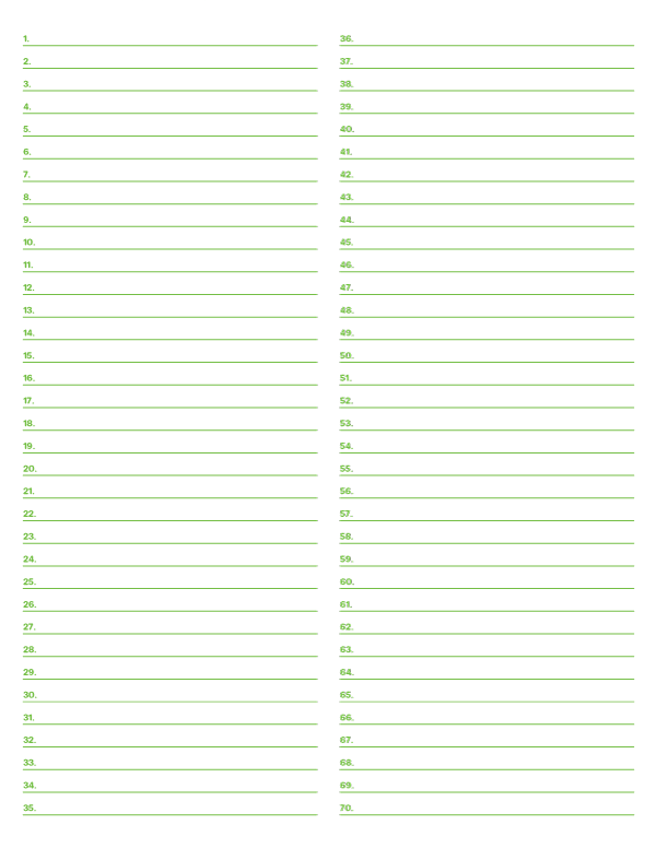 2-Column Numbered Green Lined Paper (College Ruled): Letter-sized paper (8.5 x 11)