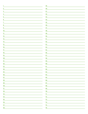 2-Column Numbered Green Lined Paper (Narrow Ruled) - Letter